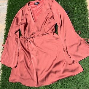 Lulu’s Rusty Rose Long Sleeve Wrap Dress